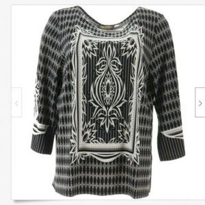 Bob Mackie Placed Print Knit Pullover Top 4252